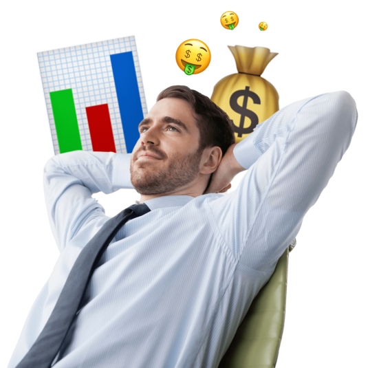businessman rilassato sulla sedia perché echat gli costa pochissimo, solo 25€ mese